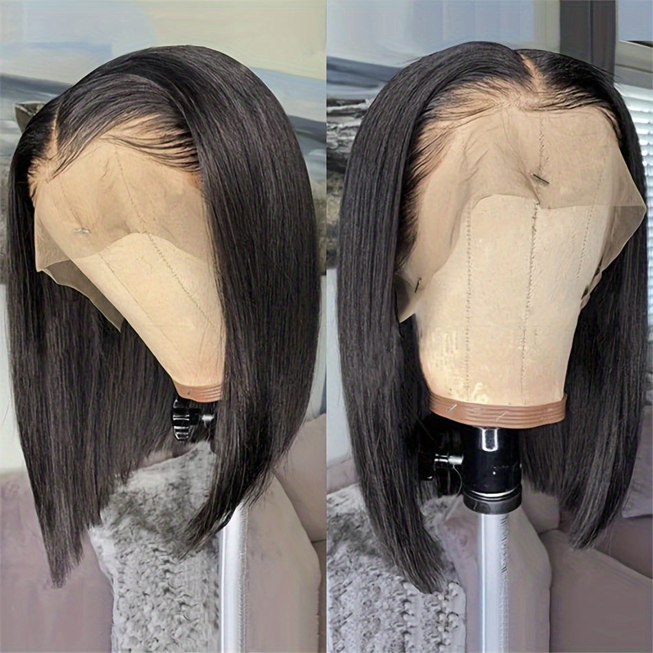 Short Bob Wig Human Hair Lace Front Wigs Human Hair Straight 13x4 Transparent Lace Frontal Bob Wigs Pre Plucked Natural Hairline 150% Density Black Color