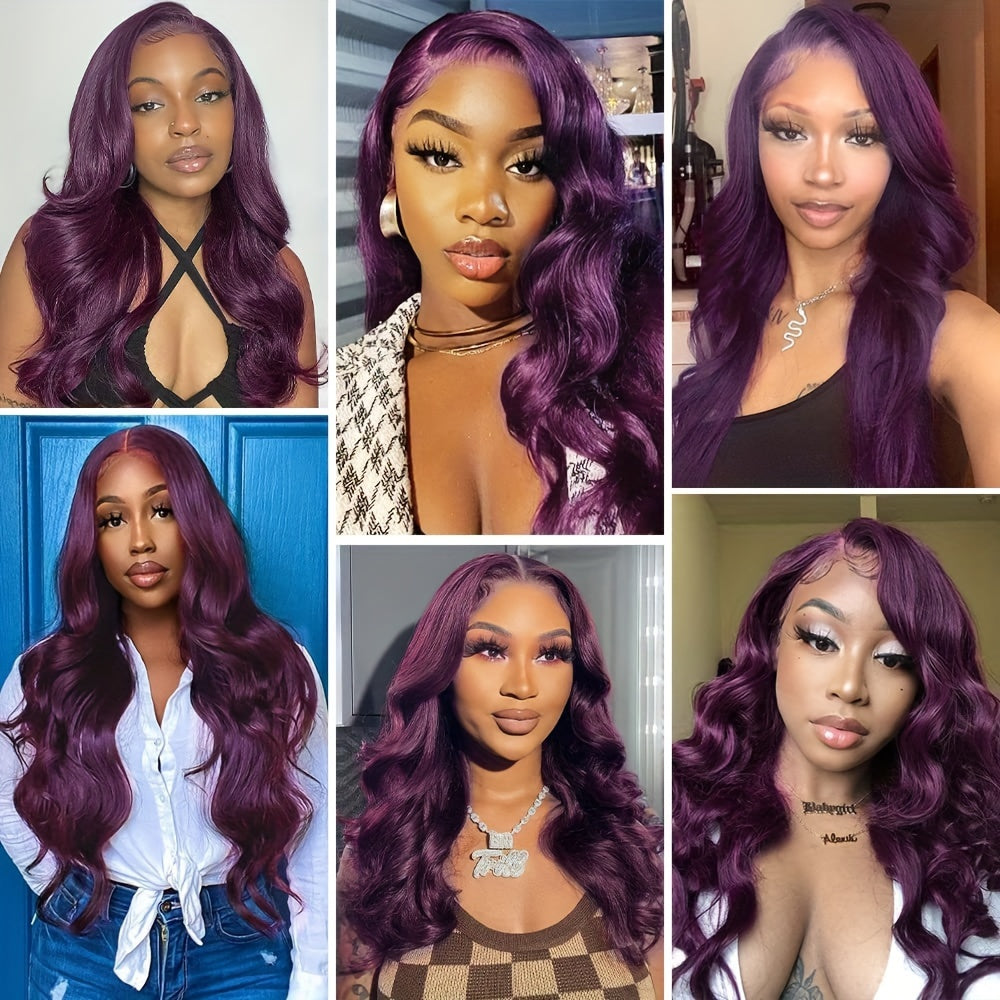 Dark Burgundy 13x4 Body Wave Lace Front Wigs Human Hair 150% Density Deep Smokey Purple Body Wave Wigs For Women HD Transparent Lace Front Wigs Glueless Human Hair Pre Plucked With Baby Hair