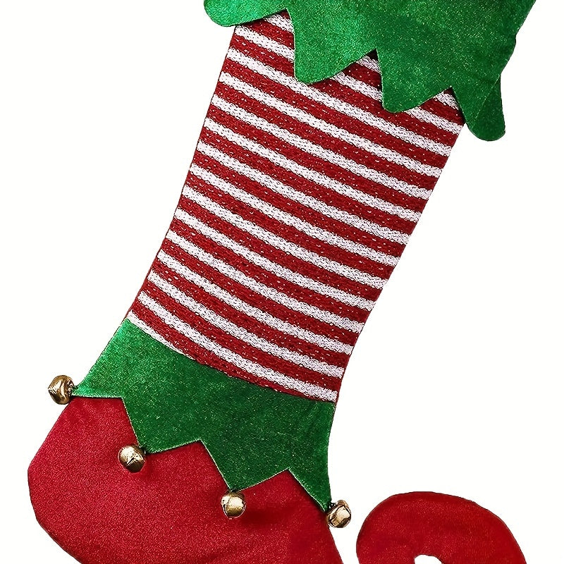2-Piece Festive Elf-Inspired Christmas Stockings - Vibrant Contemporary Style Polyester Hanging Socks with Sparkling Accents for Festive Home Decor, Holiday Themes, and Universal Christmas Decorations Without Feathers
