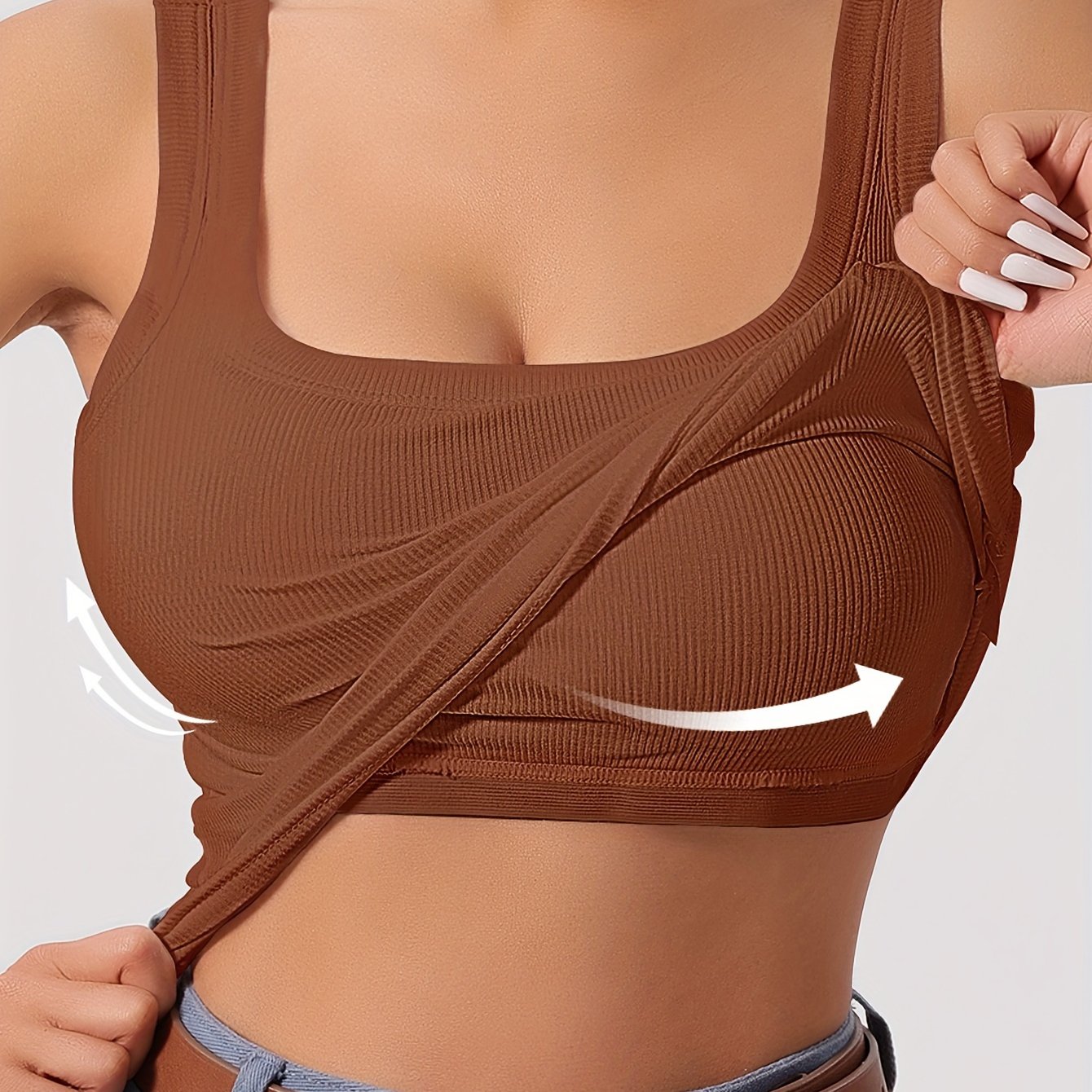 ZllKl Slim Solid Color Sports Tank Top With Detachable Chest Pad, Bottoming Vest T-shirt, Women's Clothing