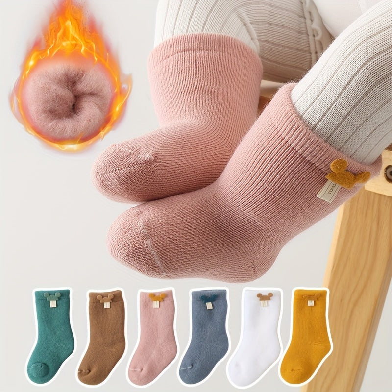 6 Pairs Of Baby Boys Socks Winter Thickened Velvet Baby Socks Autumn And Winter Warm Wool Hoop Socks