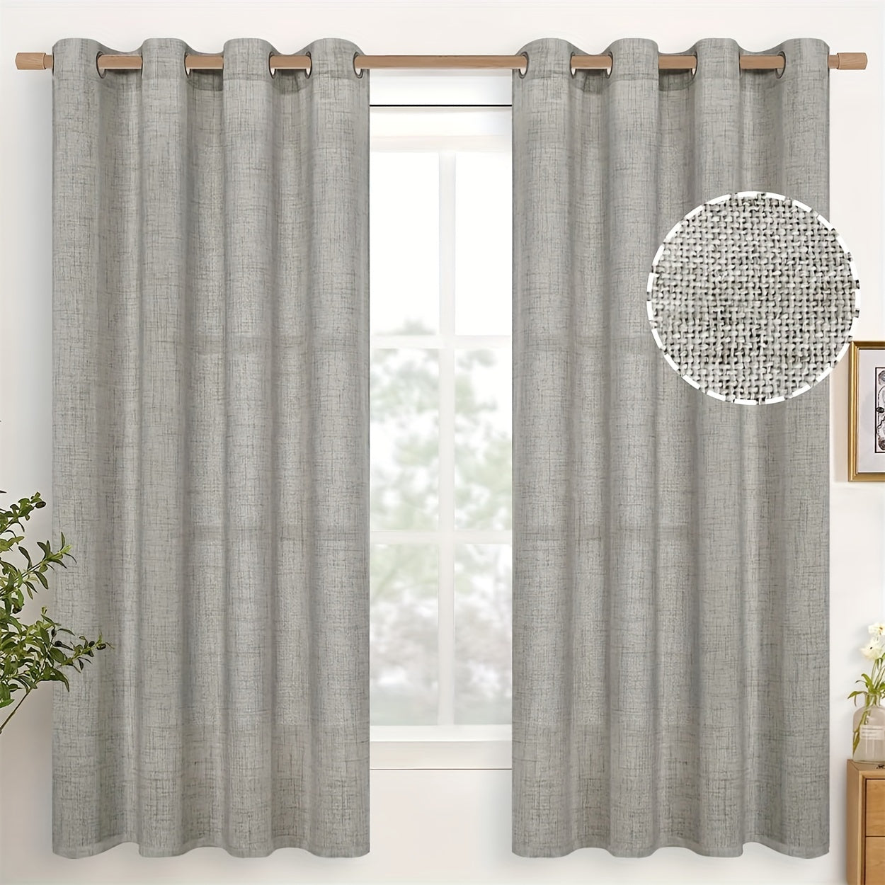 2pcs Grommet Top Curtains, Light Filtering Window Drapes, Window Treatments For Bedroom Living Room, Home Decoration, Room Decoration