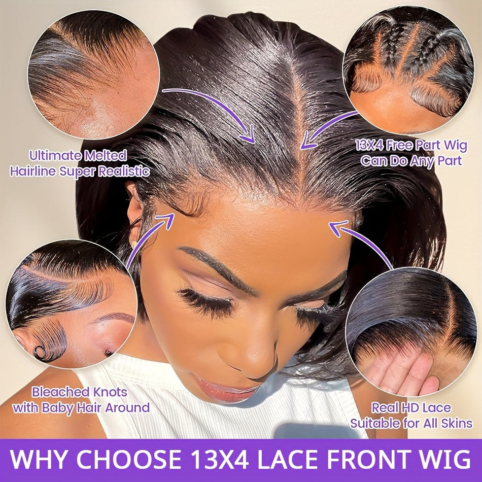 Short Bob Wig Human Hair Lace Front Wigs Human Hair Straight 13x4 Transparent Lace Frontal Bob Wigs Pre Plucked Natural Hairline 150% Density Black Color