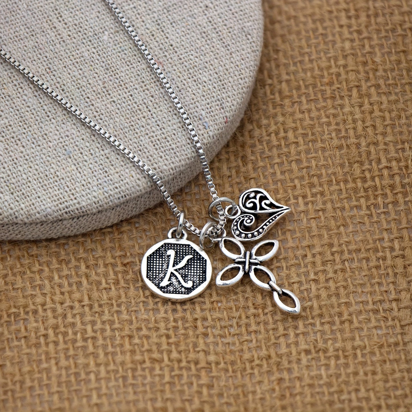 1pc Silvery Initial A-Z Square Chain Necklace For Men Women, Letter Heart Cross Pendant Necklaces, Valentine's Day Birthday Jewelry Gifts