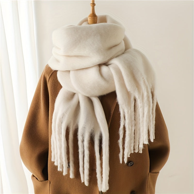 Fluffy Chunky Scarf - Luxurious Imitation Cashmere, Ultra-Soft and Cozy, Timeless Solid Color Design, Elegant and Sophisticated, Generously Long with Fashionable Tassel, Thickened for Extra Warmth, Cold-Weather Ready, Versatile and Easy to Style - Perfect