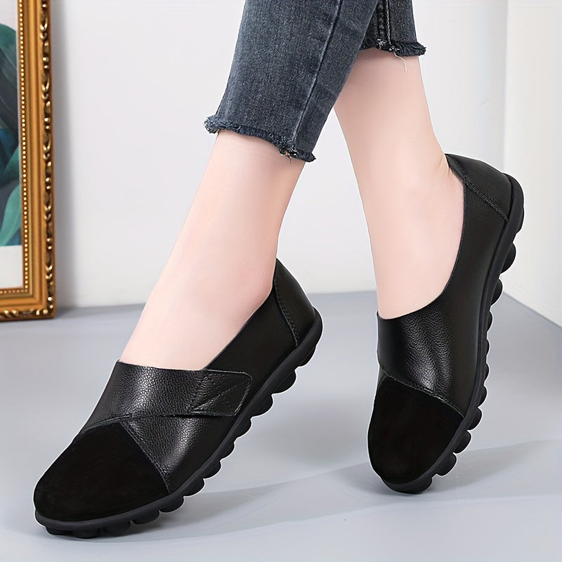 Womens Lightweight Solid Color Oxford Shoes - Soft Faux Leather, Slip-On, Shallow Mouth, Breathable, Low-Top, Comfortable Walking Shoes for Moms and Pregnant Women - All-Season, TPR Sole, Plain Toe