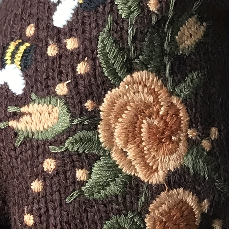 Vintage-Inspired Embroidered Knit Scarf - Soft, Warm, Windproof, and Elastic - Perfect for Weekend Casual Wear in Autumn and Winter
