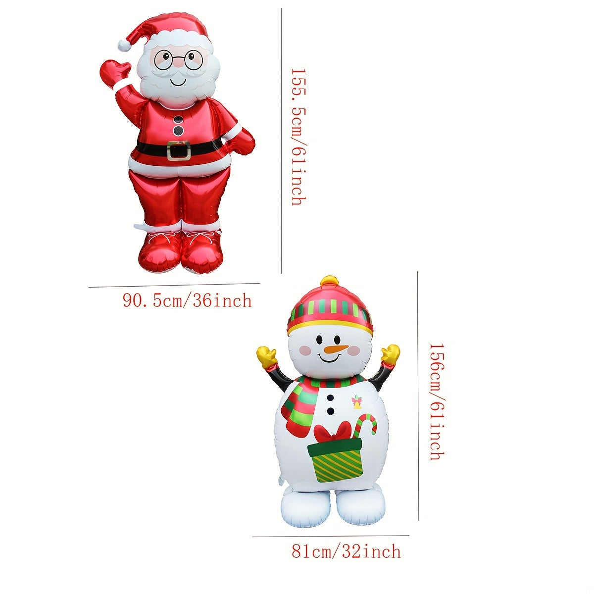 Jumbo 61" Santa Claus & Snowman Foil Balloons - Perfect for Christmas Party Decor, Home & Mall Holiday Displays