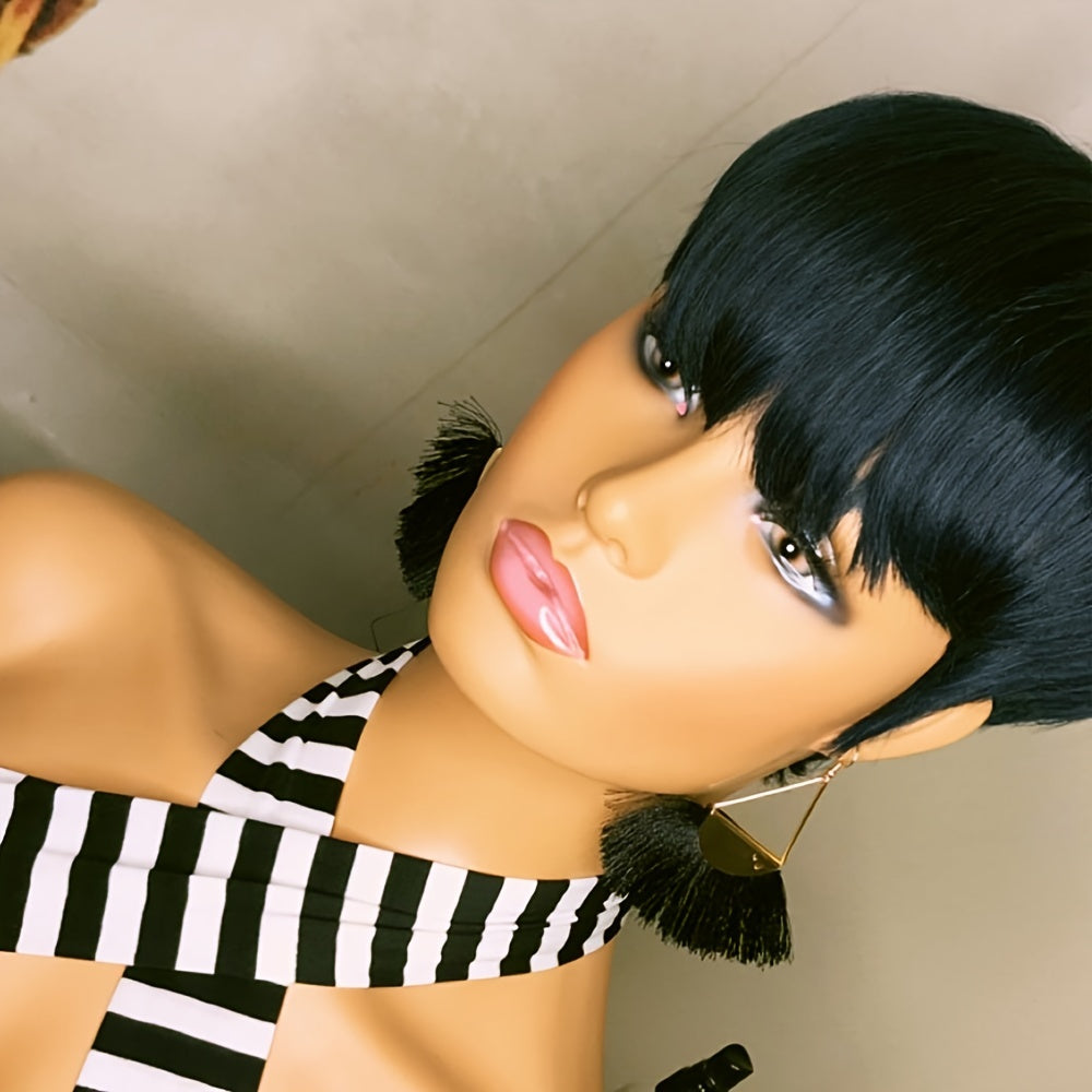 Real Human Hair Pixie Cut Wig for Black Women Short Wigs for Black Women Brazilian Virgin Human Hair Glueless Wig None Lace Front Full Machine Made Layered Wig Pixie Wigs for Black Women Haircut Short Wigs for Daily Use