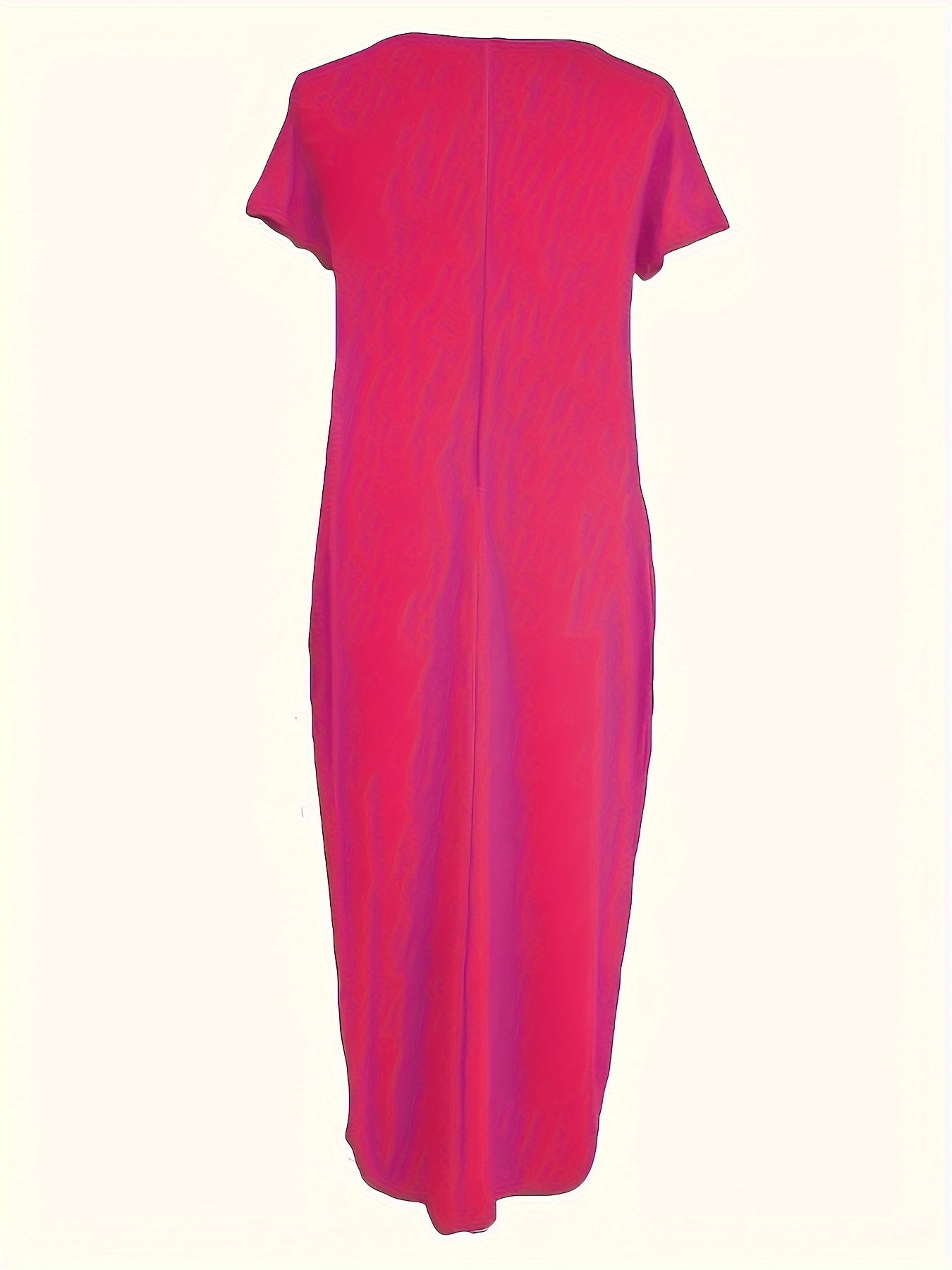 Plus Size Womens Casual Maxi Dress - Flattering Solid Color, Comfortable Round Neck, Flowy Loose Fit with Handy Pockets, Short Sleeves