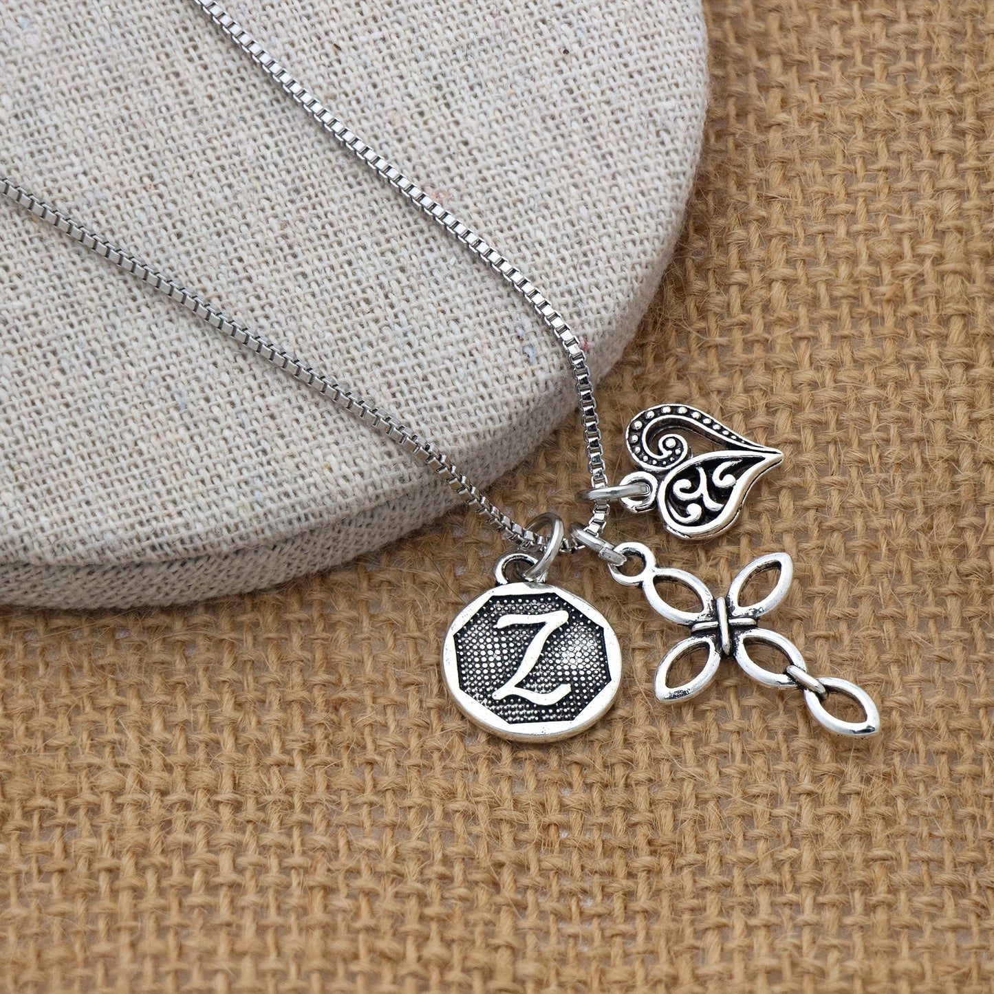 1pc Silvery Initial A-Z Square Chain Necklace For Men Women, Letter Heart Cross Pendant Necklaces, Valentine's Day Birthday Jewelry Gifts