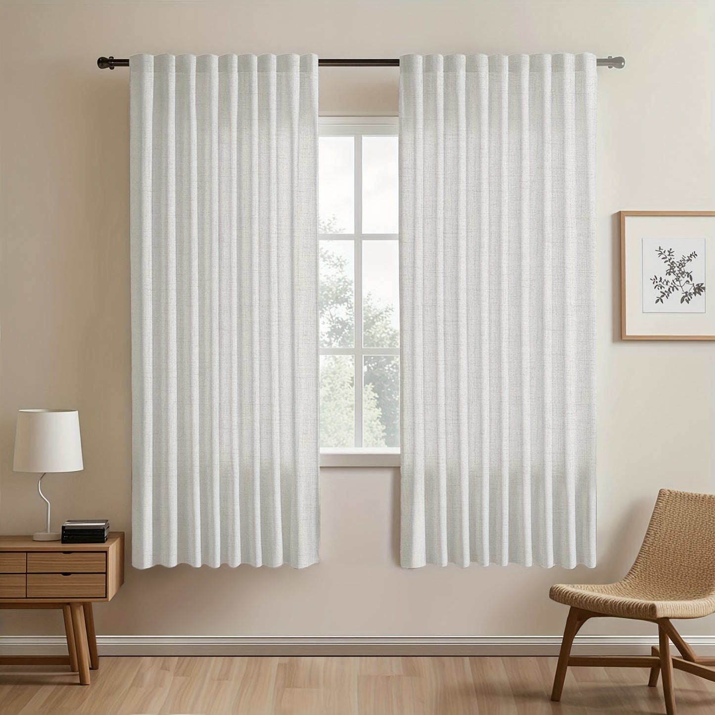 2pcs Contemporary Linen-Look Curtains - European Style, Light Filtering, UV Protection, Polyester Material, Solid Color, Machine Washable, for Living Room/Bedroom/Kitchen/Study, No Lining, Rod Pocket Hanging Type, Suitable for All Seasons