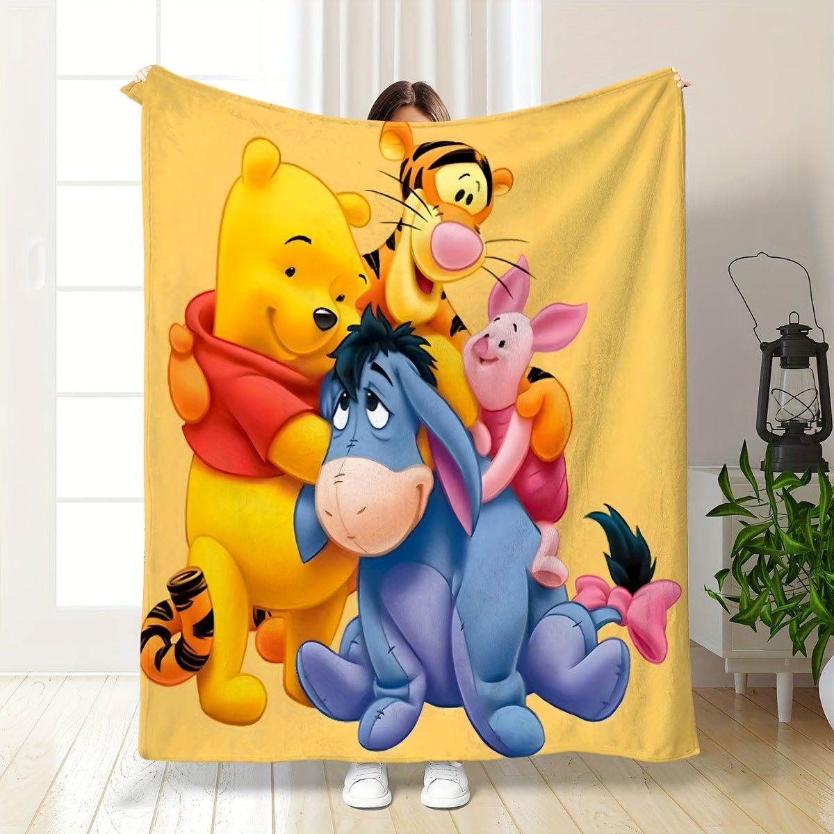 UME Cozy Flannel Throw Blanket - Winnie the Pooh, Tigger & Piggy Cartoon Design | Versatile All-Season Use for Couch, Bed, Office | Dry Clean Only