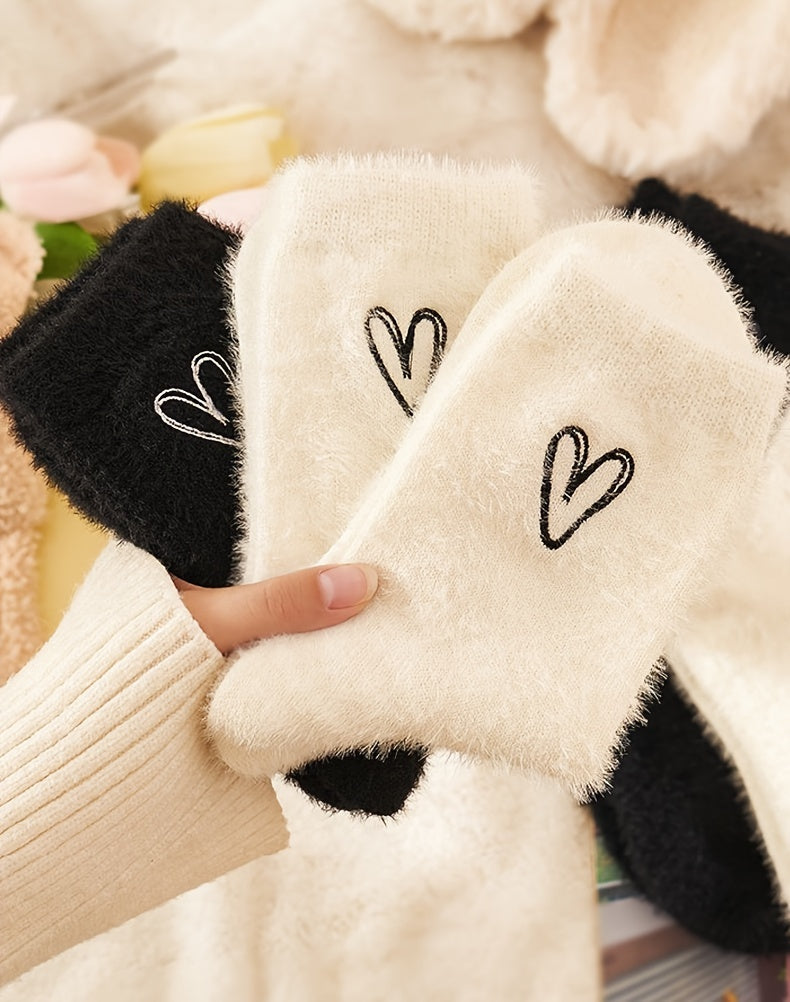 5 Pairs Toddler Girls Velvet Thick Warm Autumn Winter Hearts Furry Fleece Socks