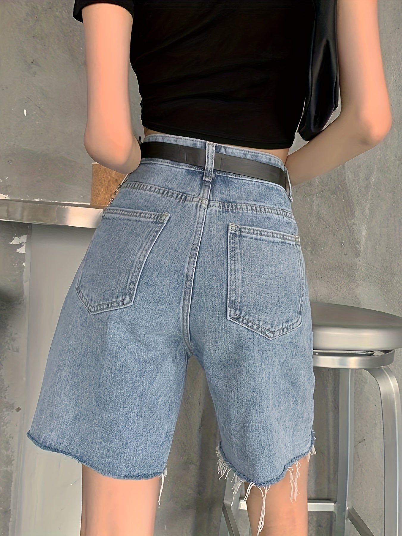 ZllKl Ripped Raw Hem Denim Shorts Jorts, Distressed Washed Blue Denim Shorts, Women's Denim Jeans & Clothing