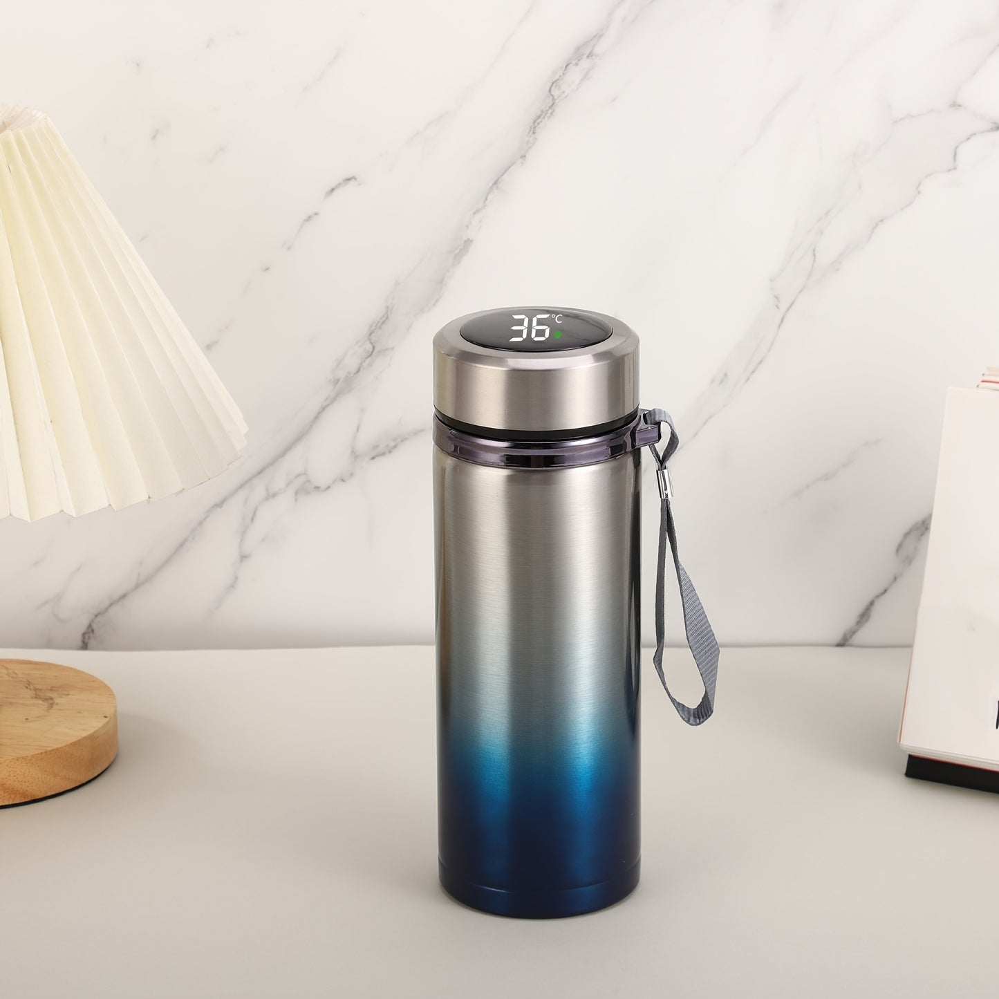 1pc Vibrant Gradient Color Insulated Travel Mug - Outdoor Recreation Camping & Hiking Essential - Temperature Display, Long-Lasting Thermal Cup with Carry Strap, Gift-Ready, Perfect for Hot and Cold Beverages, Home, Office, and Outdoor Adventures