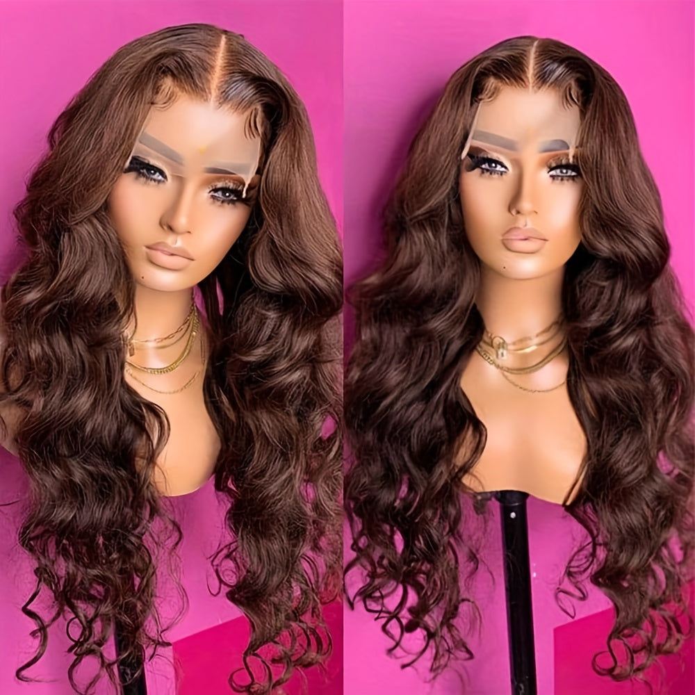 Chocolate Brown 13x4 Body Wave Lace Front Wigs Human Hair Transparent Lace Frontal Wigs With Baby Hair Pre Plucked For Women 180%