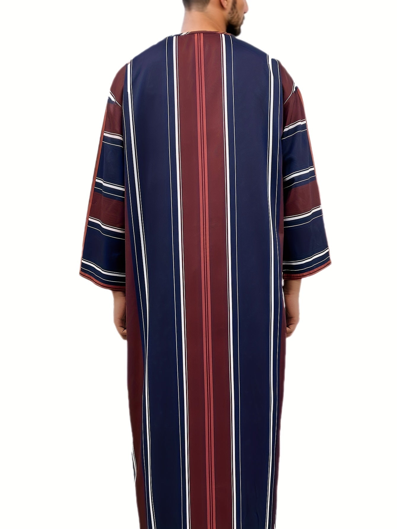 Authentic Moroccan-Style Crew Neck Djellaba Robe - Vintage Stripe Pattern, Long Sleeve, Cultural Arabic-Inspired Design for Men - Perfect for Traditional Events and Casual Lounging