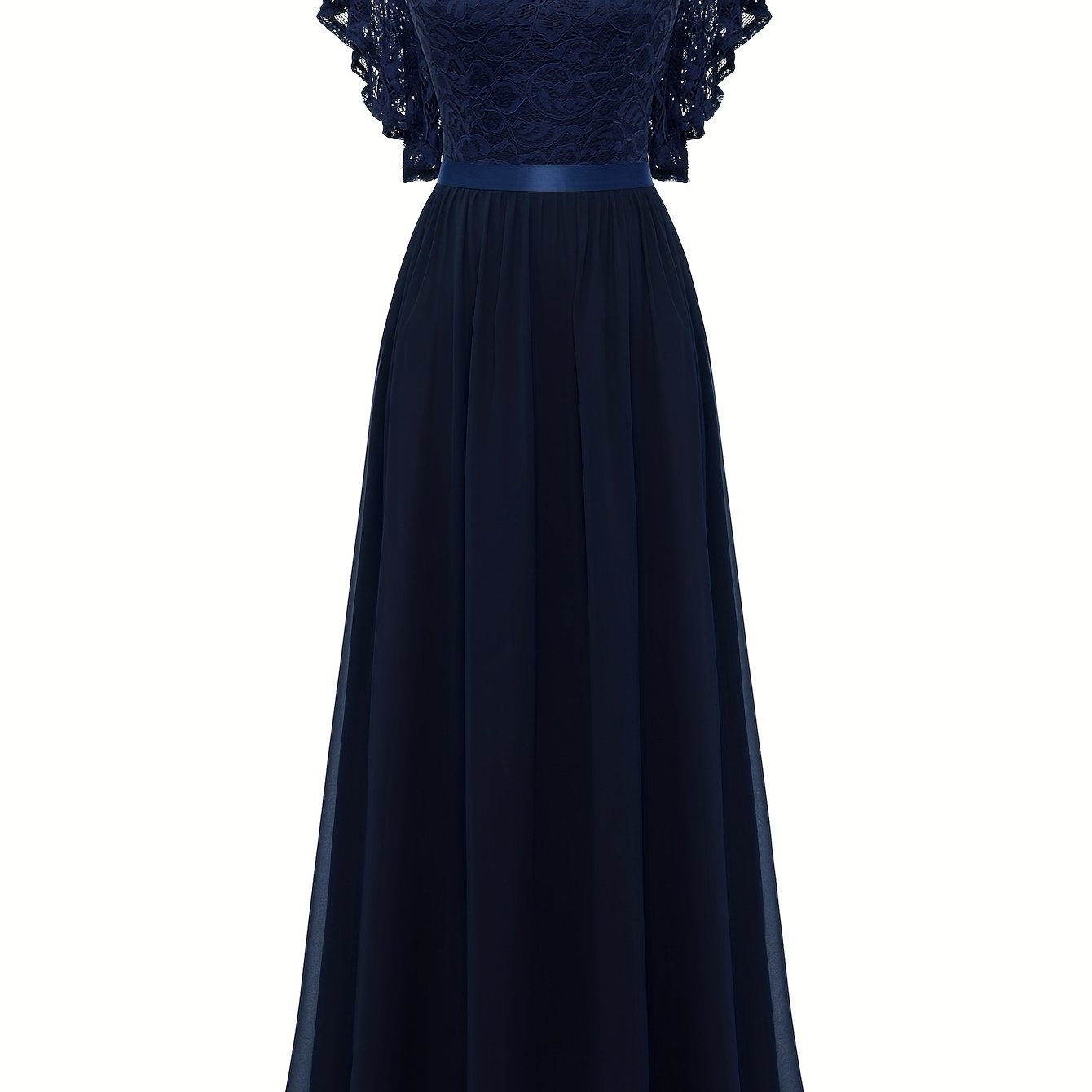 Stunning Lace Splicing V-Neck Bridesmaid Dress - Elegant Ruffle Sleeve, A-Line Floor Length, Perfect for Wedding Party - Womens Formal Clothing for Special Occasions