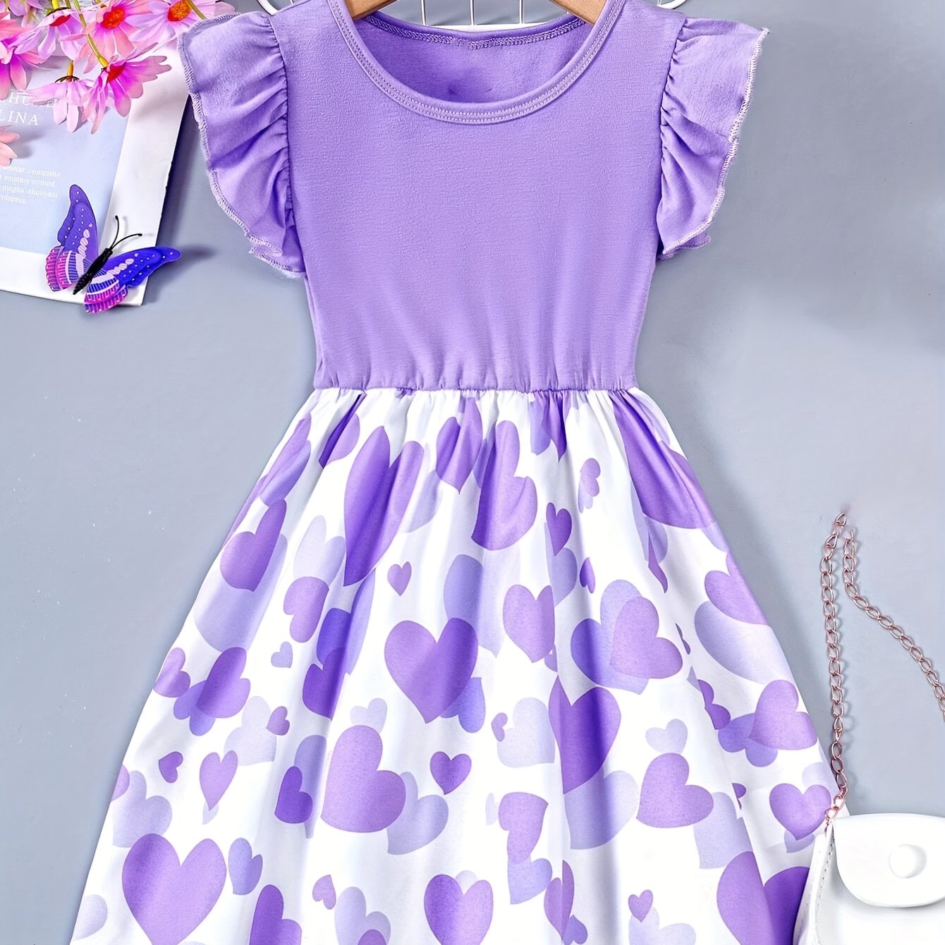 Toddler Girls Splicing Heart Graphic Flutter Trim Sleeveless Dress Spring Summer Valentine's Day Gift