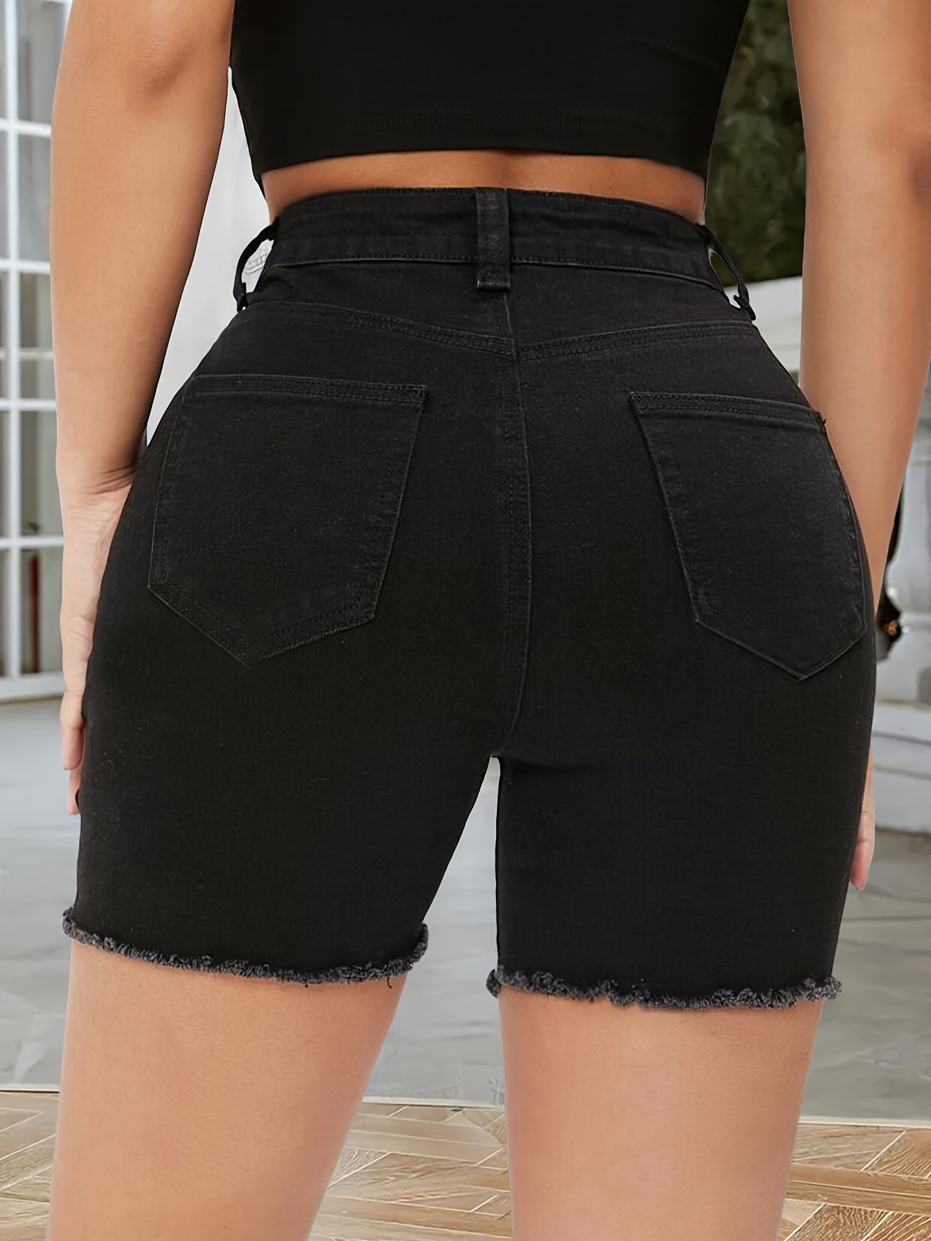 ZllKl Ripped Raw Hem Hot Denim Shorts, High Rise Stretchy Denim Shorts, Women's Denim Jeans & Clothing
