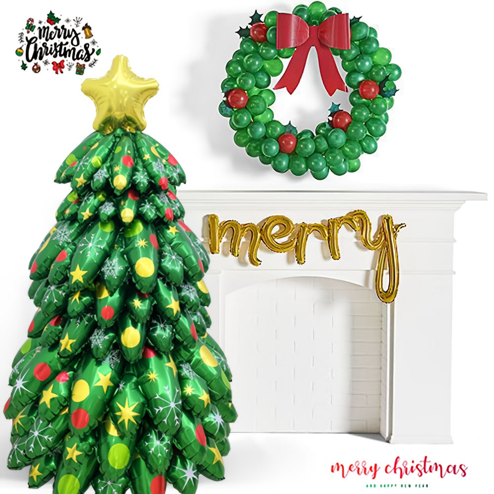 Exclusive DIY Stacking Christmas Tree Balloons Set - Custom Style, Assembly Required, Inflatable, Reusable, Party Decoration Essentials for Christmas and New Year Celebrations - Unique Tree Shape, Vibrant Colors, Easy to Assemble, and Durable