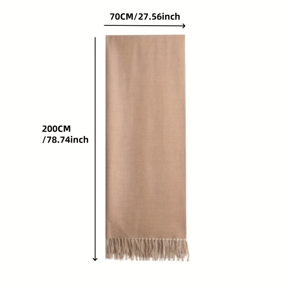 Double Sided Luxurious Color Block Scarf - Soft Cashmere Blend, Apricot and Coffee Color, Tassel Shawl, Windproof, Autumn Winter Warm, Versatile Unisex Accessory for Women and Men