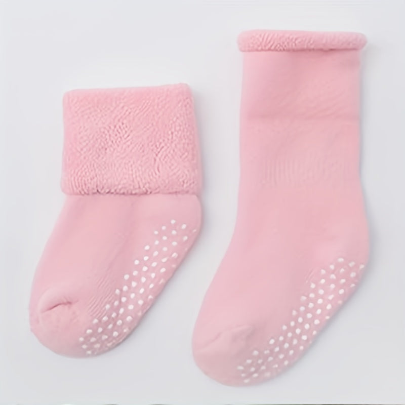 6pairs Boys Girls Kids Thickened Warm Socks, Anti-skid Socks, Casual Plain Color Socks, Toddlers Children's Trendy Socks