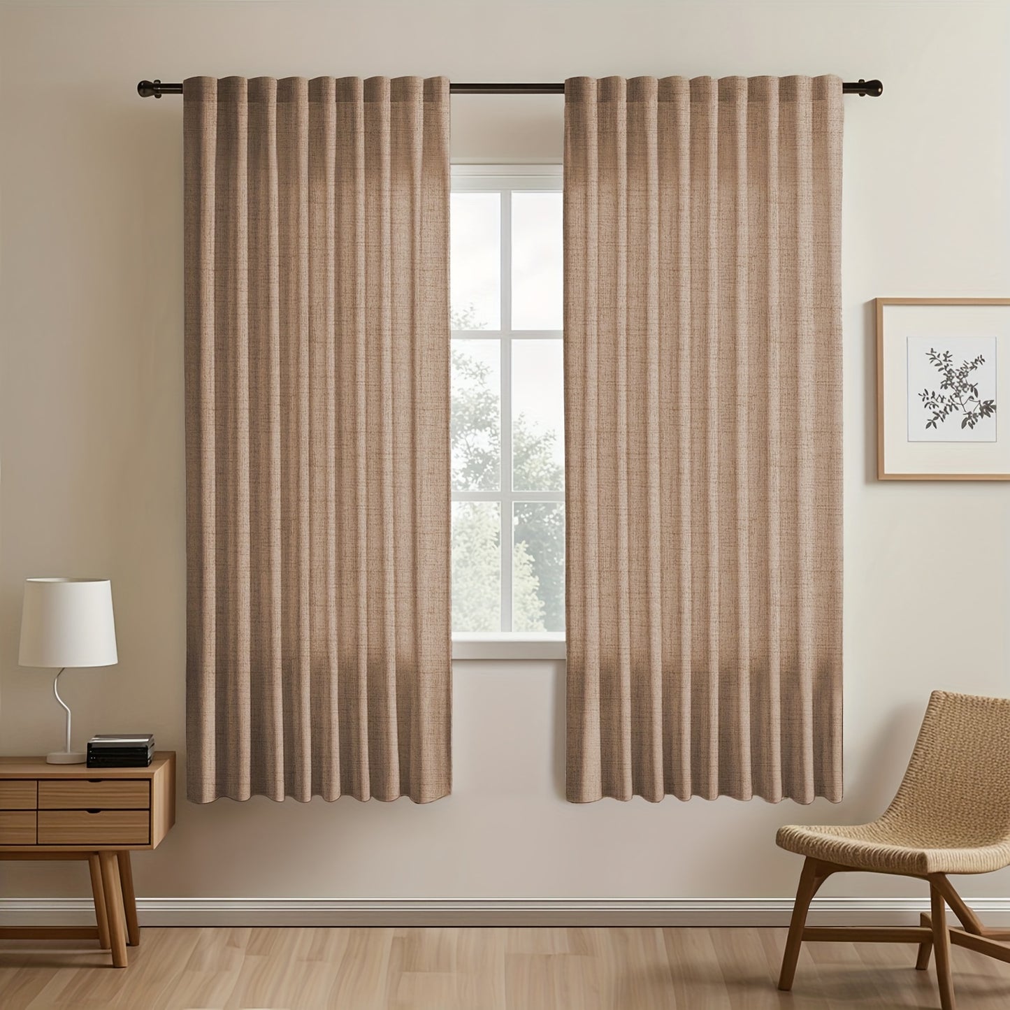 2pcs Contemporary Linen-Look Curtains - European Style, Light Filtering, UV Protection, Polyester Material, Solid Color, Machine Washable, for Living Room/Bedroom/Kitchen/Study, No Lining, Rod Pocket Hanging Type, Suitable for All Seasons