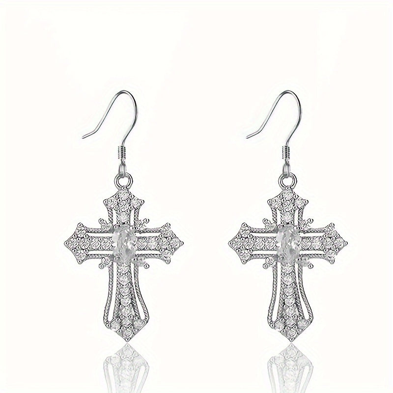 1pc Cute Sparkling Rhinestone Decor Cross Hollow Pendant Necklace, Religious Jewelry For Blessing, Ideal choice for Easter Gift