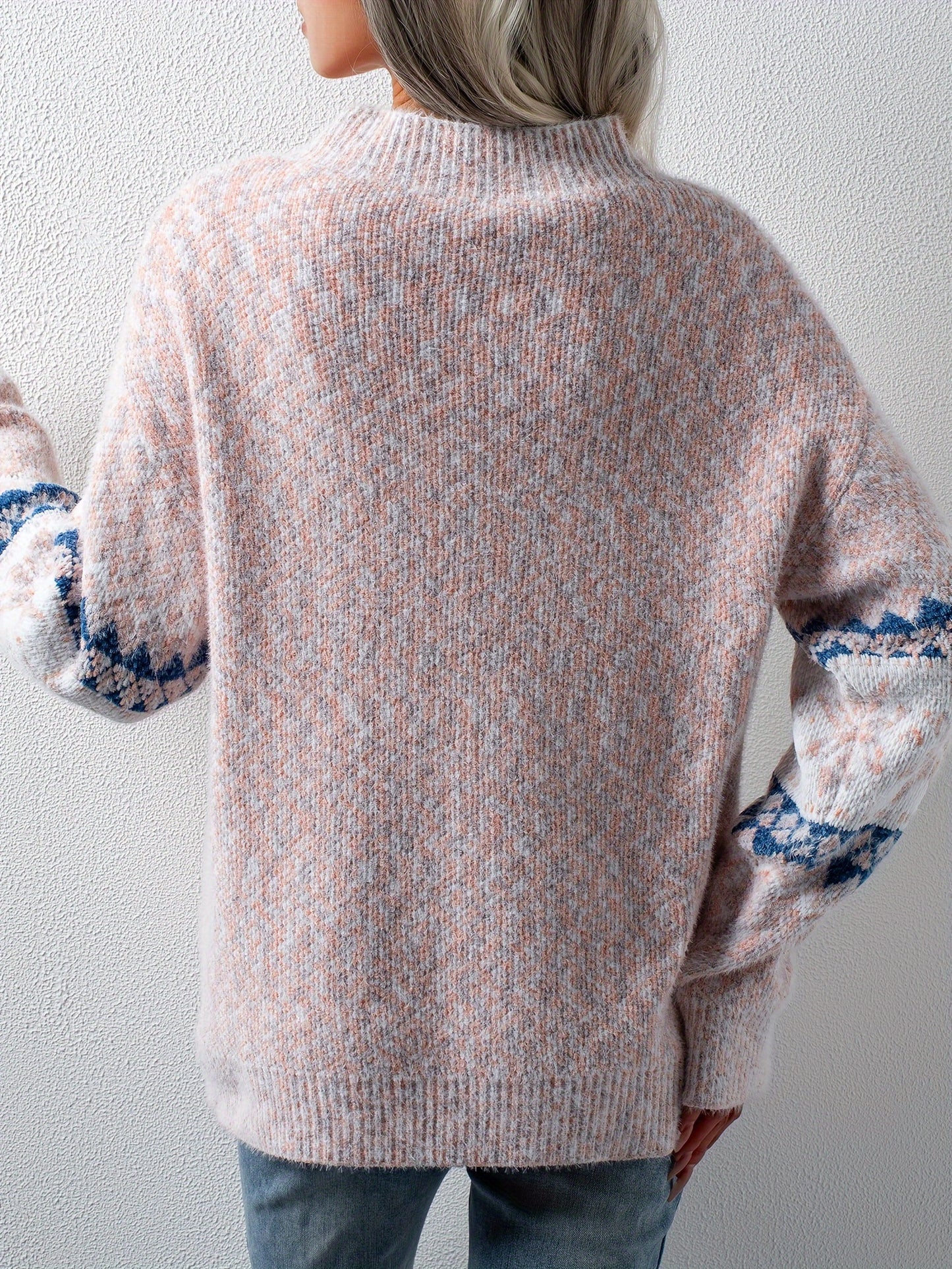 Cozy Snowflake Pattern Mock Neck Long Sleeve Pullover Sweater - Women's Winter Clothing - Soft, Cute, and Comfortable Sweater for Casual Daily Wear