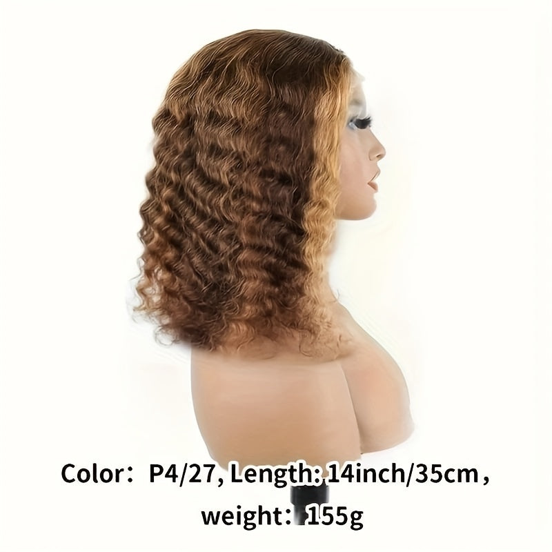 Curly P4/27 Bob Wigs Human Hair Pre Plucked Pre Cut 13x4 Curly Human Hair Wig 150% Density Highlight HD Lace Front Wigs Human Hair with Baby Hair for Women 16 Inch