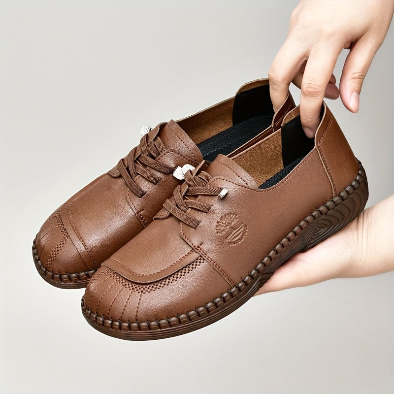 Women's Solid Color Flat Sneakers, Casual Lace Up Outdoor Shoes, Comfortable Low Top Shoes