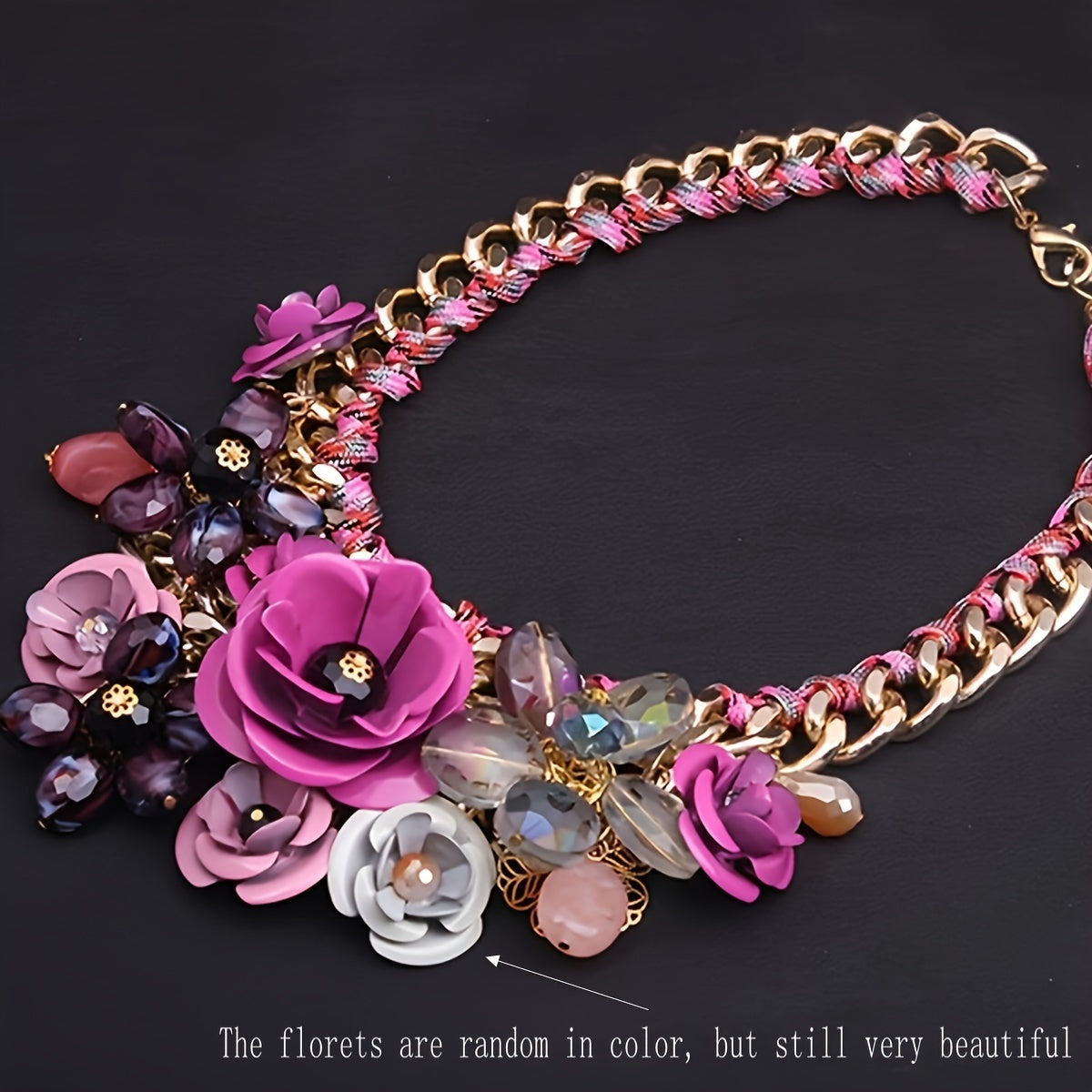 1pc Women's Bohemian Retro Style Colorful Floral Gem Necklace, Rope Braided Collarbone Chain, Trendy Accessory For Ladies Spring And Summer