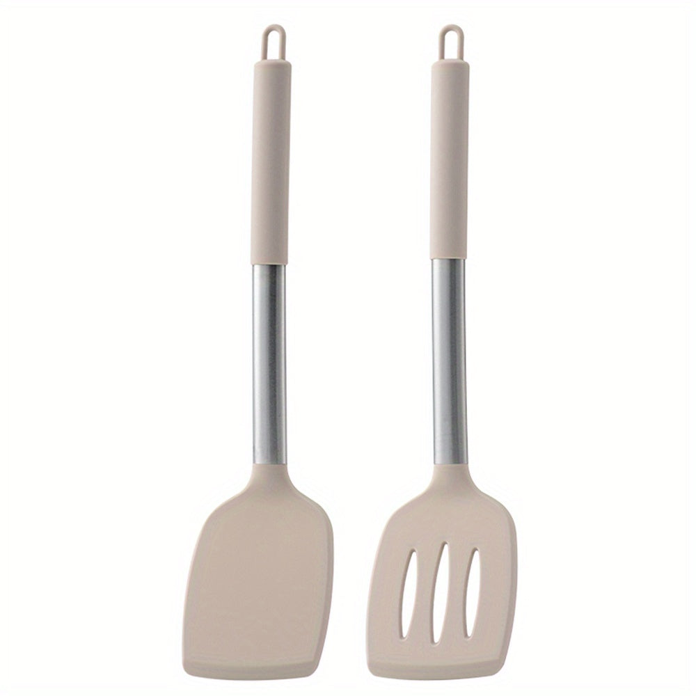 2pcs, Turner, Silicone Solid Spatula, Silicone Slotted Turner, Cooking Spatula, Non-Stick Cooking Turner, Pancakes Frying Pan Shovel, Cooking Utensils, Kitchen Utensils, Apartment Essentials, College Dorm Essentials, Tools