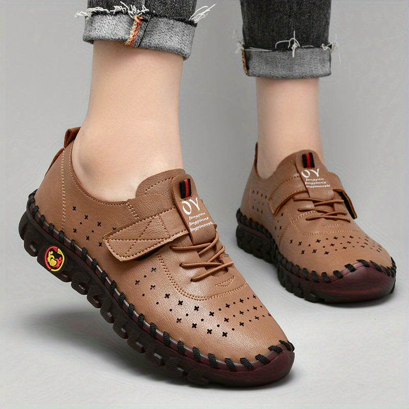 Stylish Womens Microfiber Flat Sneakers - Breathable, Embroidered, Solid Color, Lace Up, Low Top, Casual Walking Shoes for Summer - European and North America Special