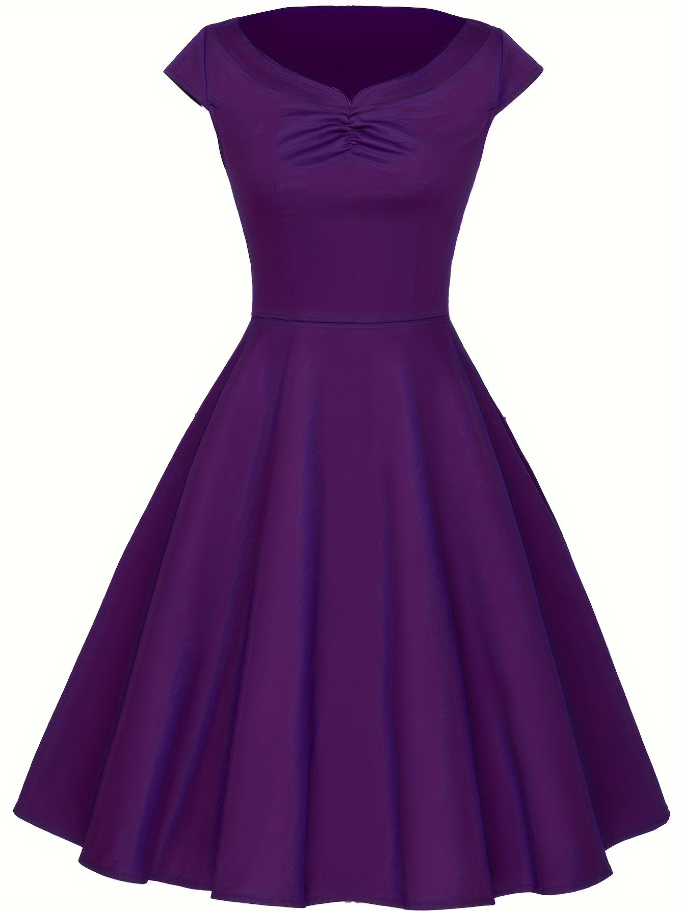 Vintage Short Sleeve Ruched Bridesmaid Dress - Fitted, Cotton, Micro Elasticity, Notched Collar, Solid Color - Hand Washable, Perfect for Wedding Party