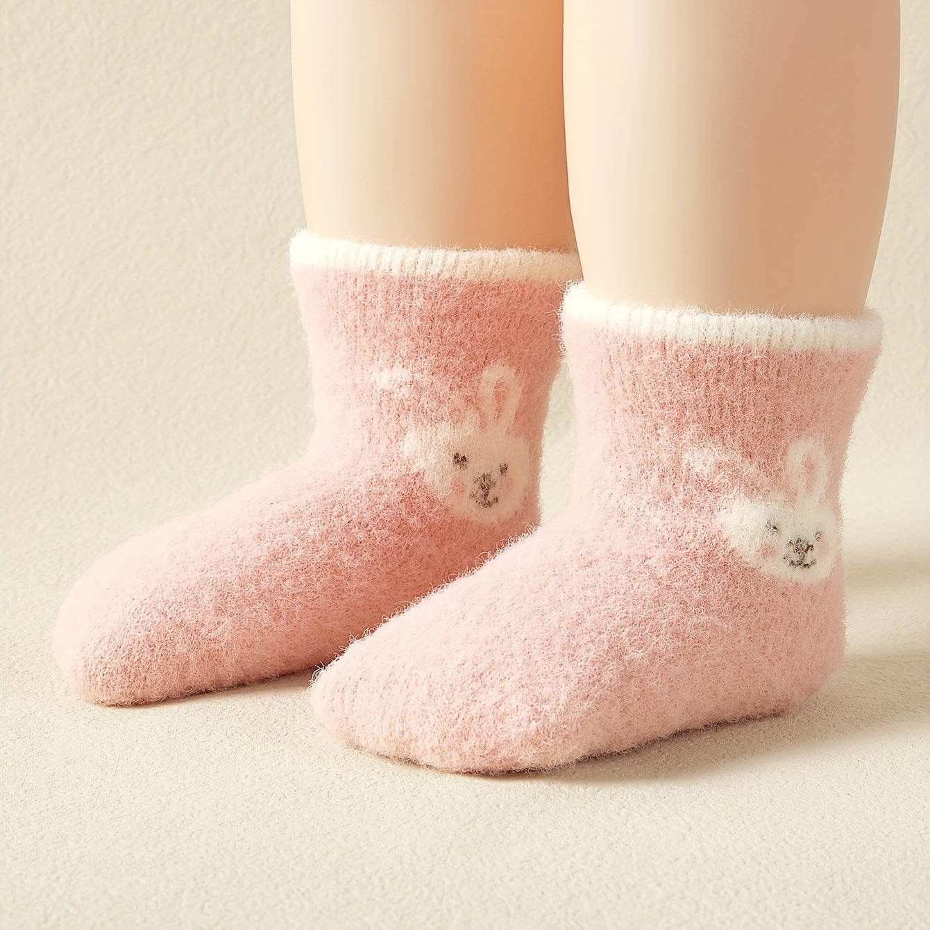 3pairs Baby Girls Cute Cartoon Rabbit Bear Dog Plush Non-slip Floor Socks Soft Comfortable Thermal Breathable Socks For Autumn And Winter