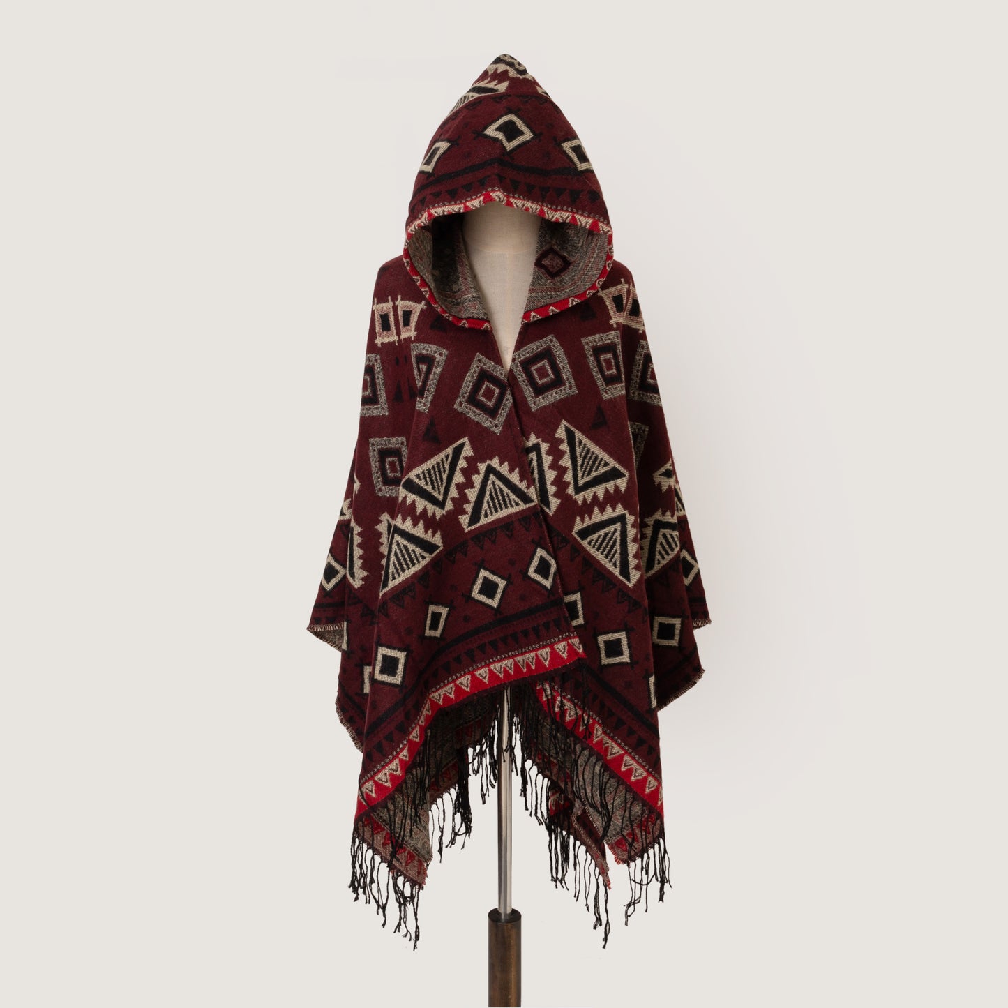 Cozy Oversized Hoodie Scarf Blanket - Stylish Boho Geometric Print with Tassels - Ultra-Soft Warm Cape for Outdoor Adventures, Windproof & Thick Cardigan Shawl