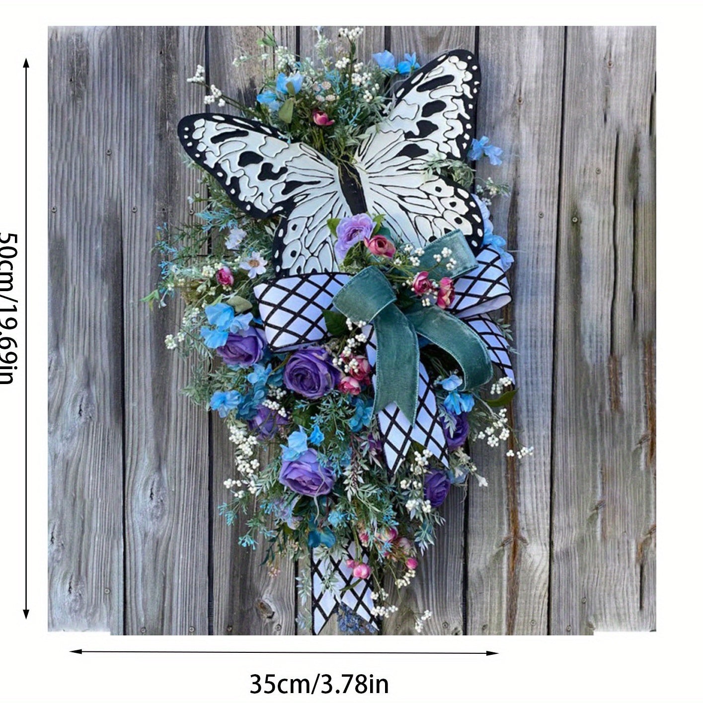 Artificial Spring Wreath Flowers Swag with Fake Butterflies Front Door Wreath