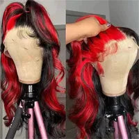 Peruvian Hair Wine Red Blonde Highlight Colored Body Wave Lace Front Wigs HD 13x4 Lace Frontal Wig PrePlucked Synthetic Closure Preplucked