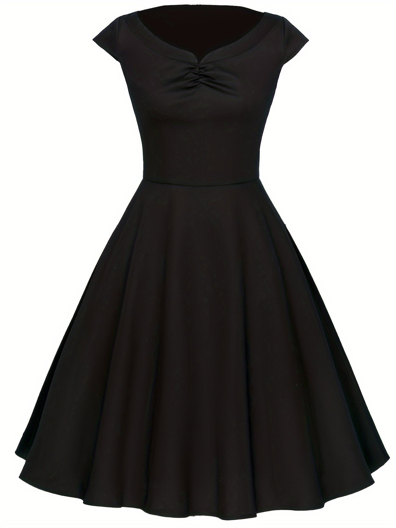 Vintage Short Sleeve Ruched Bridesmaid Dress - Fitted, Cotton, Micro Elasticity, Notched Collar, Solid Color - Hand Washable, Perfect for Wedding Party
