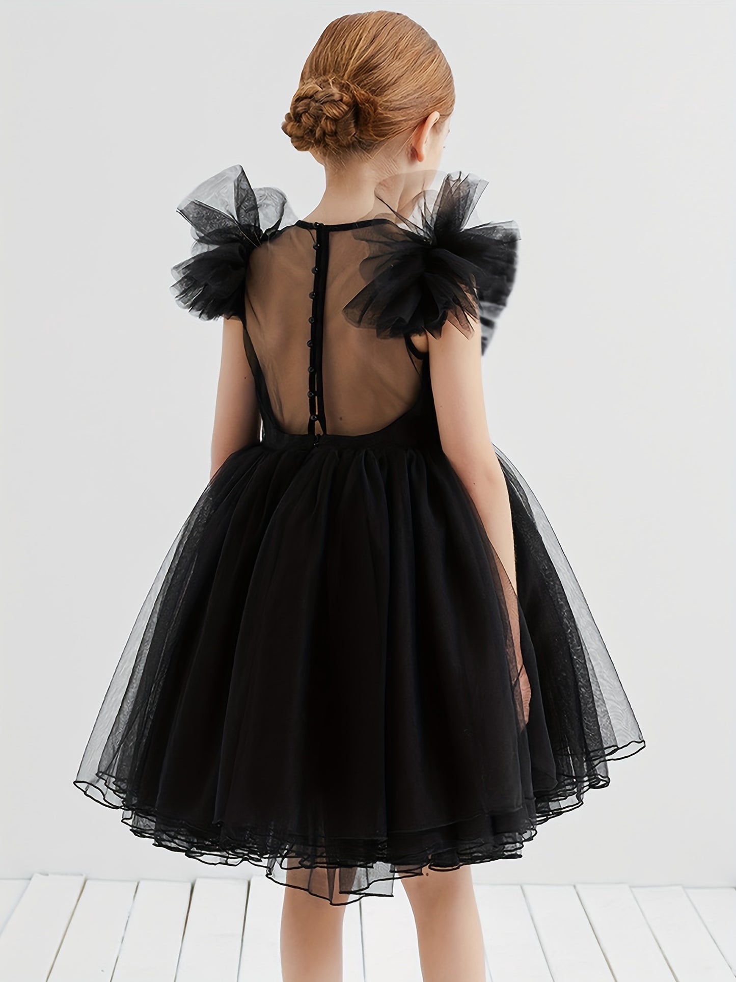 Elegant Fitted Princess Tutu Dress for Girls - Solid Color Non-Stretch Polycotton Mesh Material, Regular Fit, Hand Washable, Perfect for Party Performance and Gift - All-Season Wear, Woven Construction