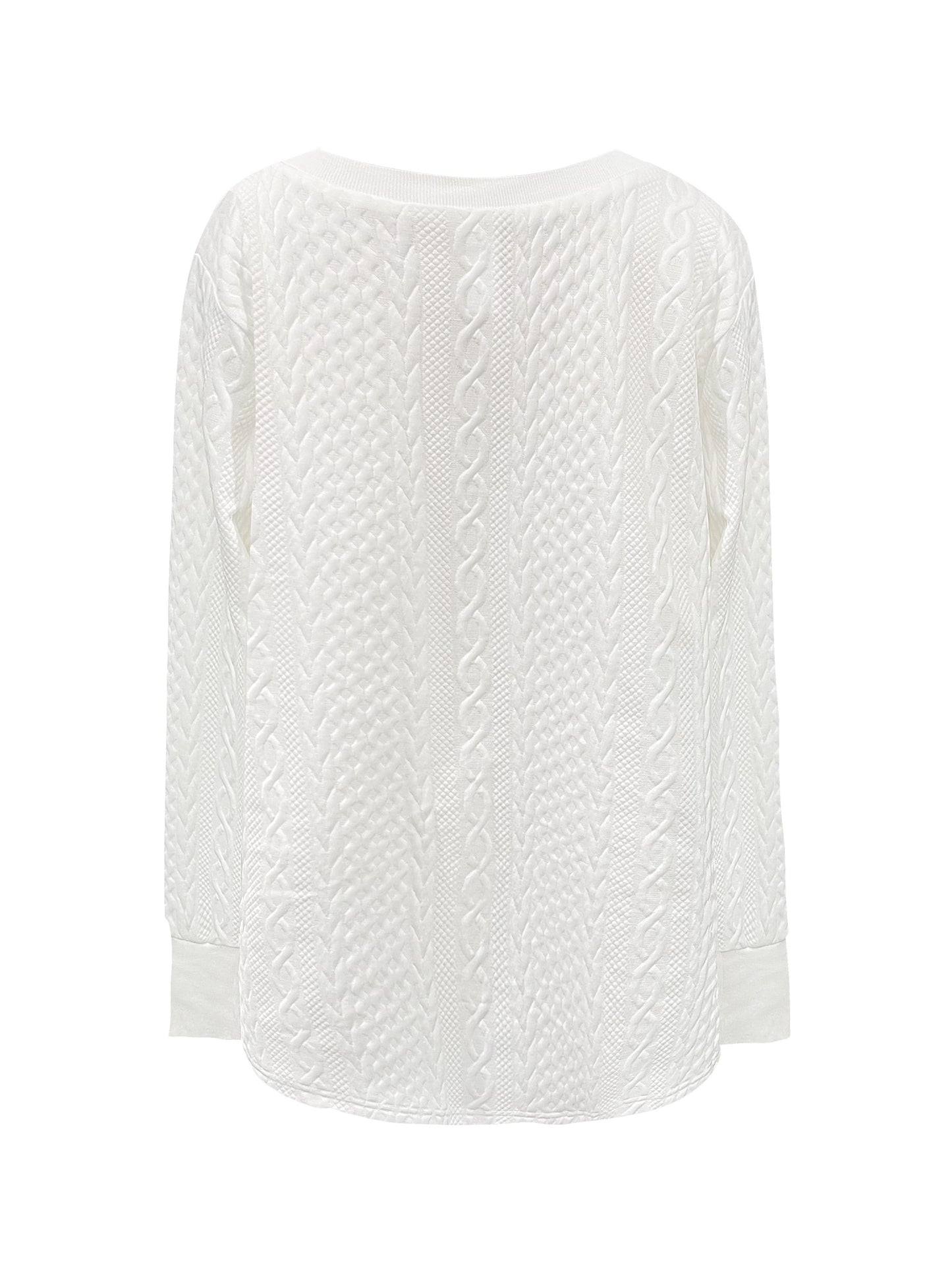 ZllKl Plus Size Casual Sweatshirt, Women's Plus Solid Cable Textured Long Sleeve V Neck Slight Stretch Pullover Top