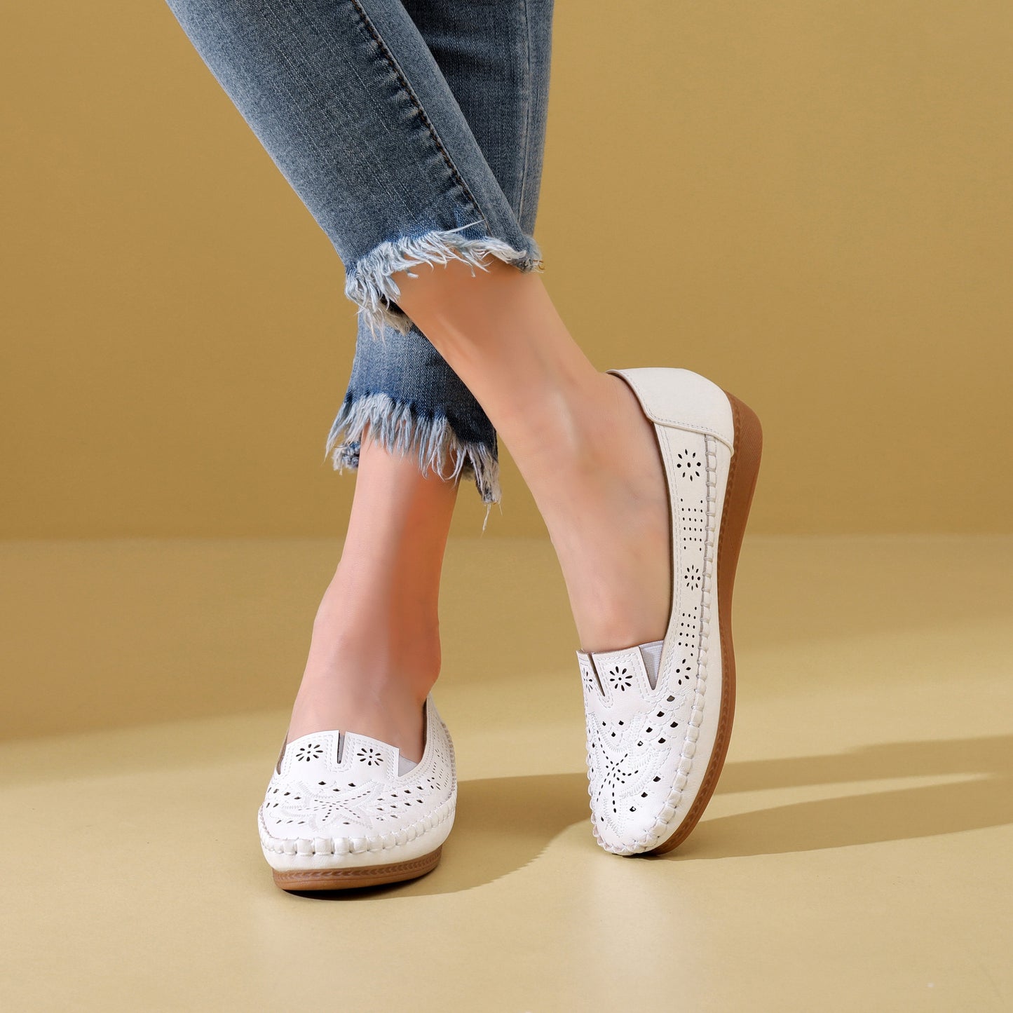 Comfortable Round Toe Breathable Wedge Shoes - Soft Fabric Insole, TPR Sole, Synthetic Leather Upper, Slip-on Design for Walking, Daily Casual Wear
