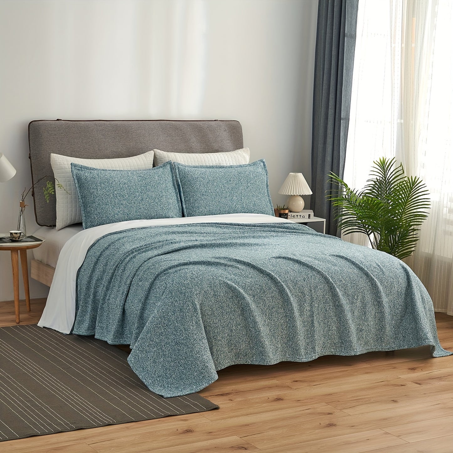 Sweatshirt Blanket Set TWIN (1blanket with 1 sham)/QUEEN (1blanket with 2 shams)/King (1blanket with 2 shams) 300GSM for Jersey Knit Thin Soft Breathable Blanket Set Brings a Stylish Appearance to Bedroom Living Room Couches for all year roud