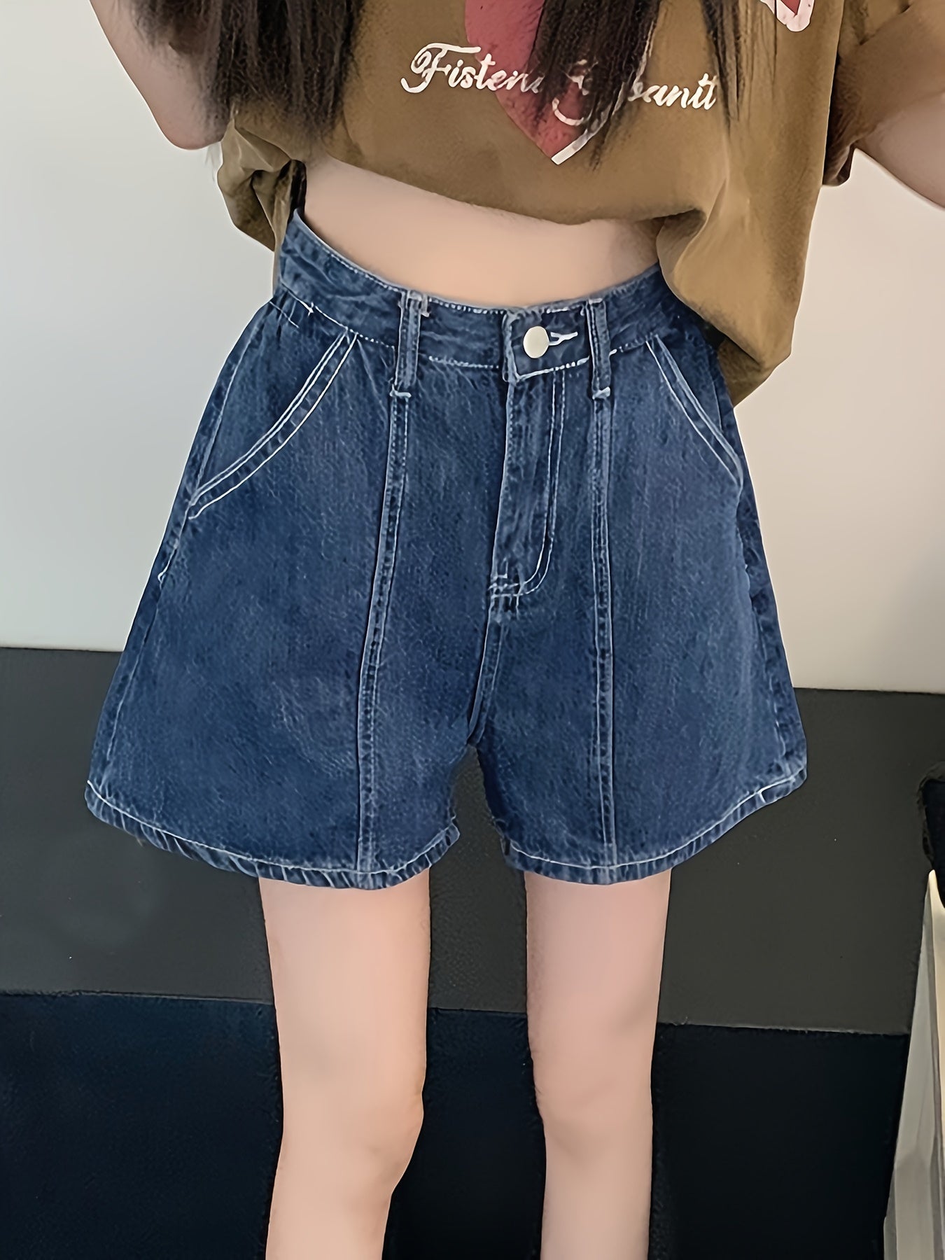 ZllKl High-Waist Loose Fit Denim Shorts, Summer Casual Style, Plain Washed Blue Denim Shorts Trendy Fashion