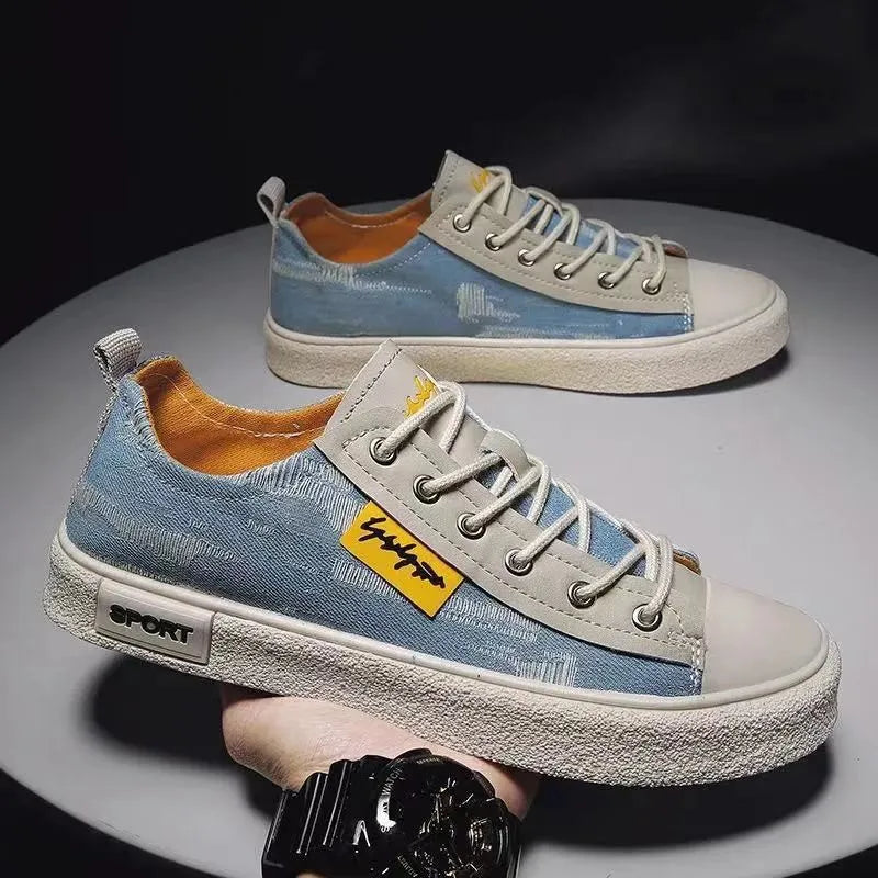 Men Lace-up Versatile Casual Shoes Comfortable Canvas Flats Board Shoe Patchwork