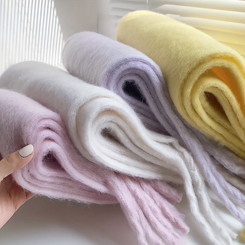Fluffy Chunky Scarf - Luxurious Imitation Cashmere, Ultra-Soft and Cozy, Timeless Solid Color Design, Elegant and Sophisticated, Generously Long with Fashionable Tassel, Thickened for Extra Warmth, Cold-Weather Ready, Versatile and Easy to Style - Perfect