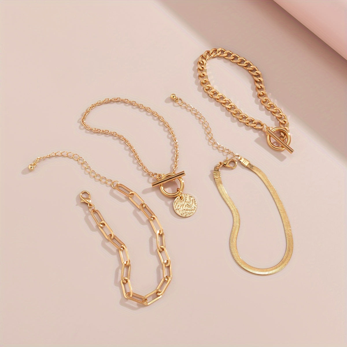 4pcs/set Golden Alloy Punk Chic Hollow Chain Bracelet - Fashionable Unique Accessory for Daily Wear, Party and Gift Idea - Stylish, Durable, Versatile, and Affordable Ladies' Jewelry